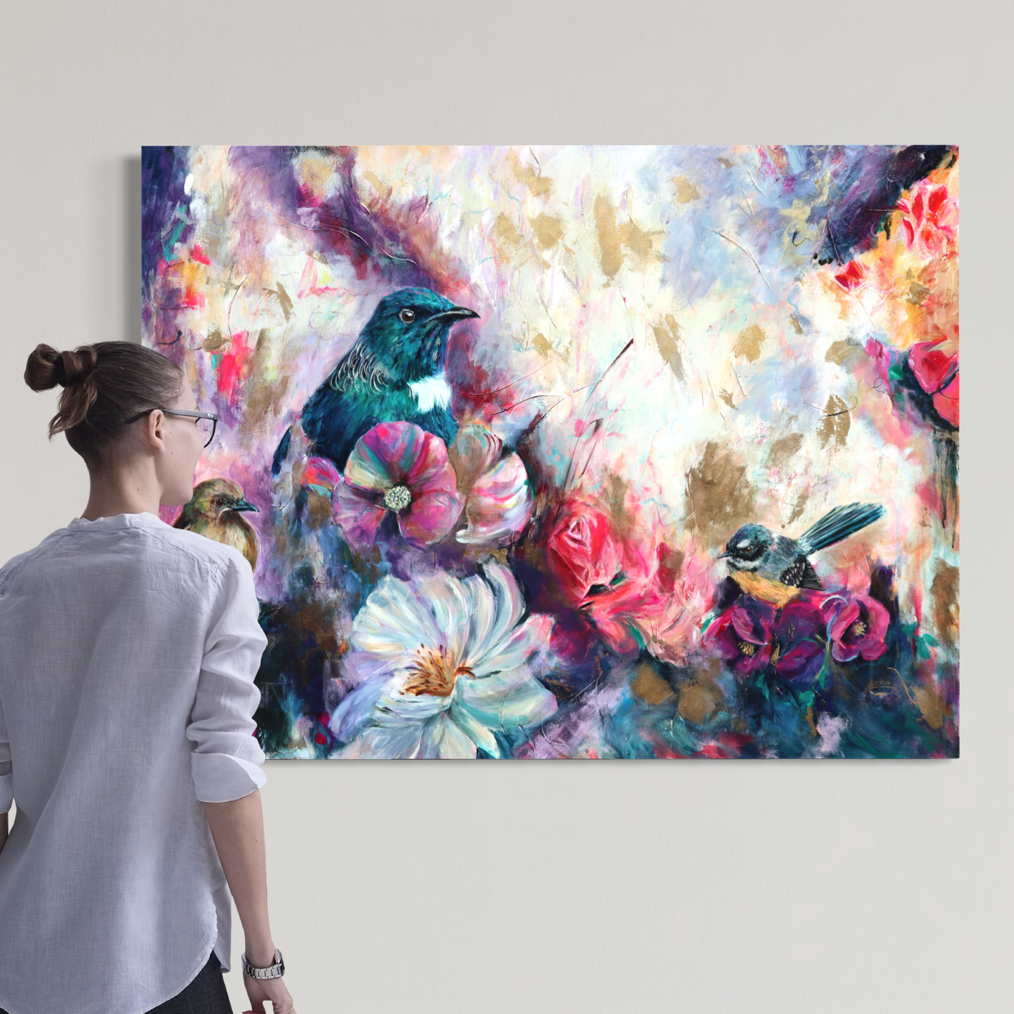 Whole World - Tui, Bellbird, Piwakawaka - Petals & Wings